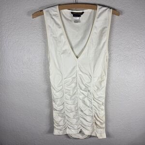 BCBG Maxazria Ivory sleeveless Ruched Tank Top Size M/L V-Neck Stretch